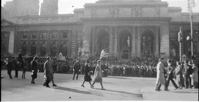 Parade on Fifth Avenue near the New York Public Library, circa 193839. Copyright Genealogy Sisters.