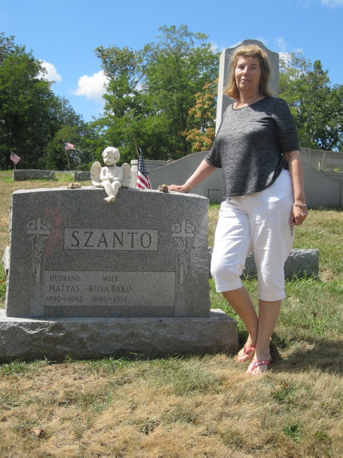 Cindy Doran at her grandparent's gravestone, Flemington, NJ